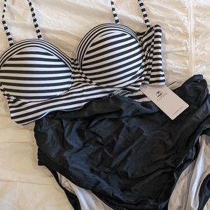 Cupshe Black and White Striped High Waisted Bikini